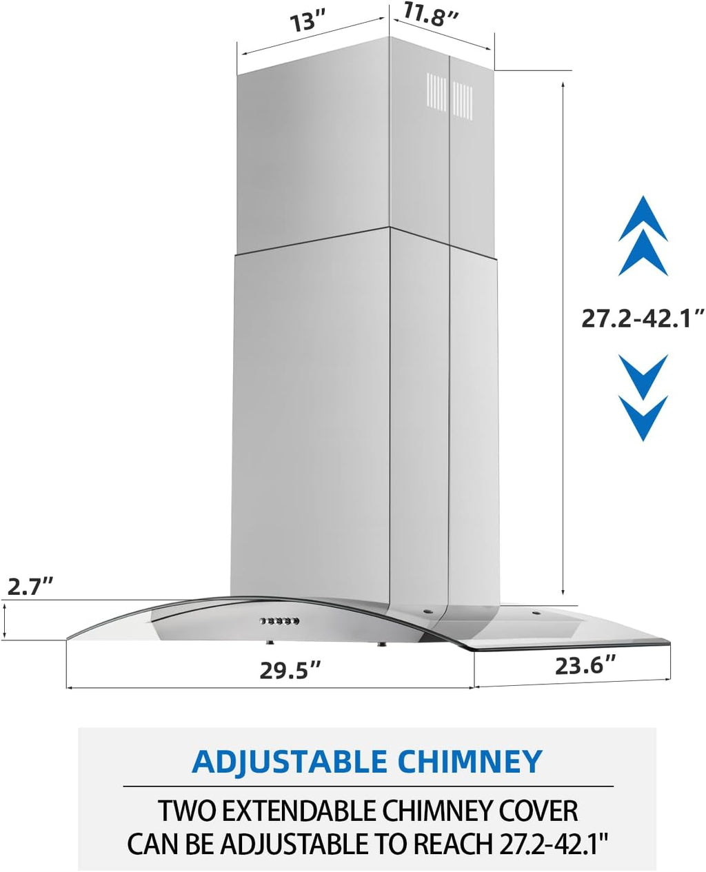 JOEAONZ 30 inch Island Range Hood Stainless Steel 700 CFM Push Button Control Kitchen Exhaust Ventilation Fan with 5-layer Mesh Filters, Large Airflow Capacity Ceiling Mount Vent Hood