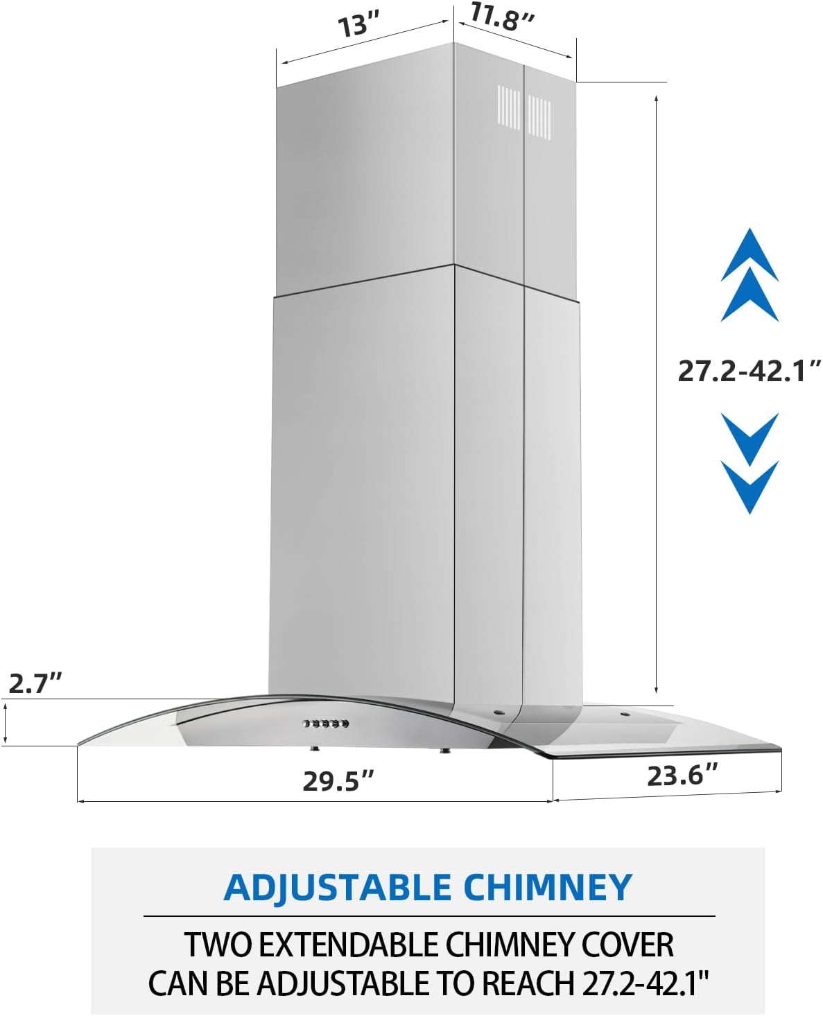 JOEAONZ 30 inch Island Range Hood Stainless Steel 700 CFM Push Button Control Kitchen Exhaust Ventilation Fan with 5-layer Mesh Filters, Large Airflow Capacity Ceiling Mount Vent Hood