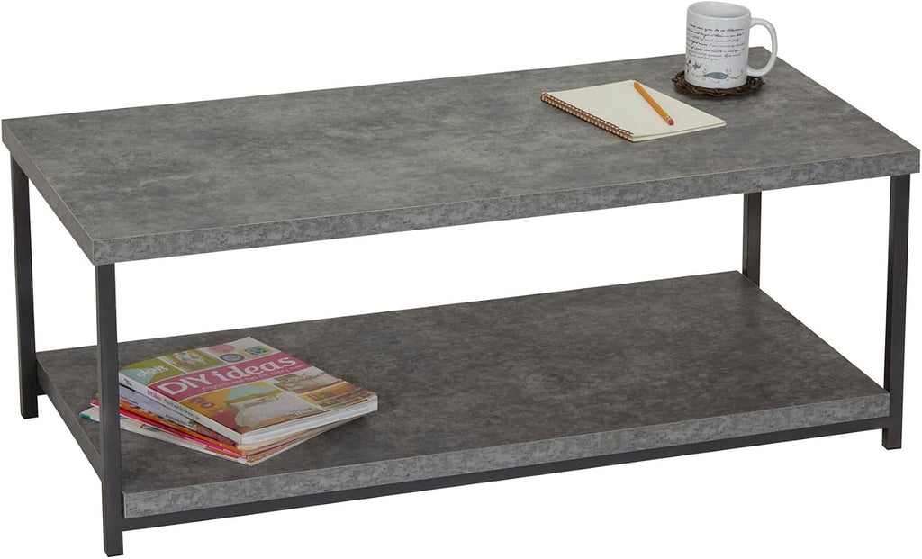 Household Essentials Slate Concrete Top Coffee Table with Iron Base