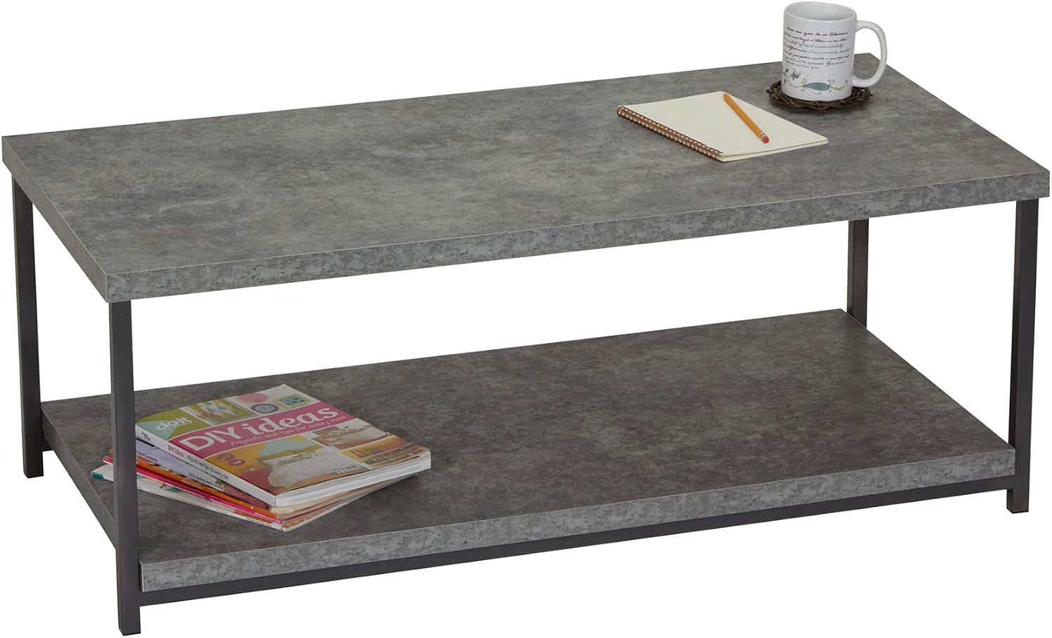 Household Essentials Slate Concrete Top Coffee Table with Iron Base