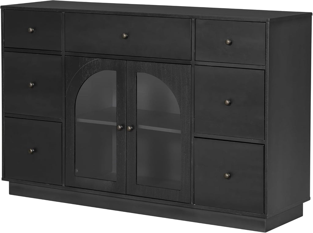 Christopher Knight Home Mia Modern Storage Cabinet with Doors and Drawers, Wooden Sideboard Cabinet with Adjustable Shelf, Freestanding Buffet Cabinet with Storage for Dining Room, Black