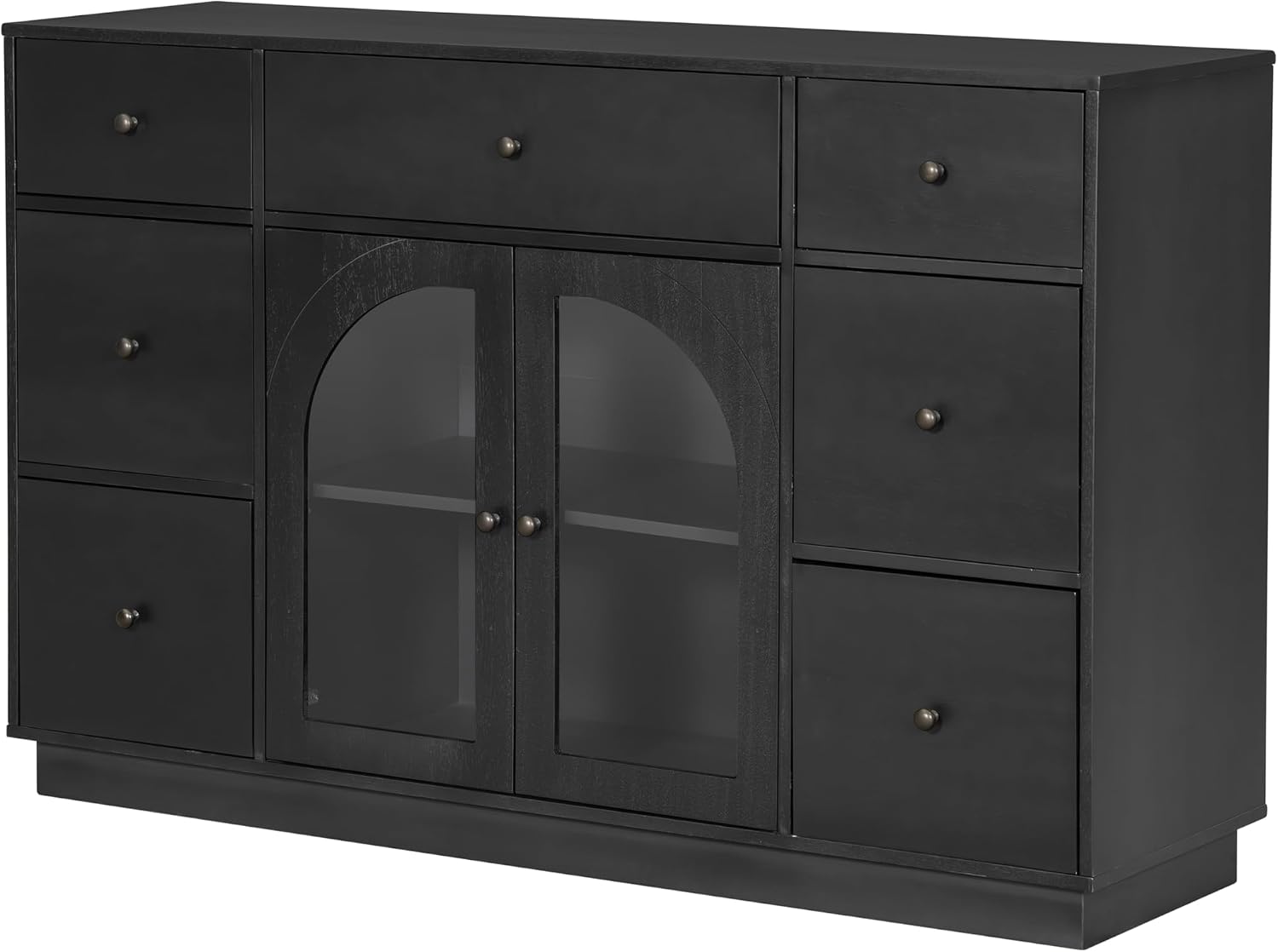 Christopher Knight Home Mia Modern Storage Cabinet with Doors and Drawers, Wooden Sideboard Cabinet with Adjustable Shelf, Freestanding Buffet Cabinet with Storage for Dining Room, Black