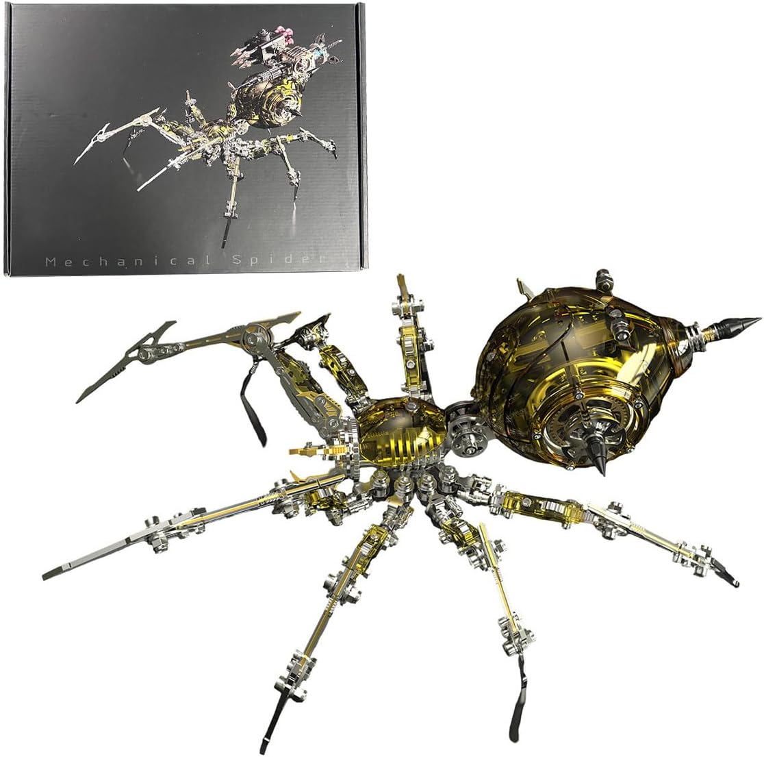 3D Metal Puzzle Spider Model Kit for Adults with Light, 602 PCS Mechanical Metal War Spider Steampunk Animal DIY Assembly Jigsaw Puzzle Model Desk Gifts for Adults