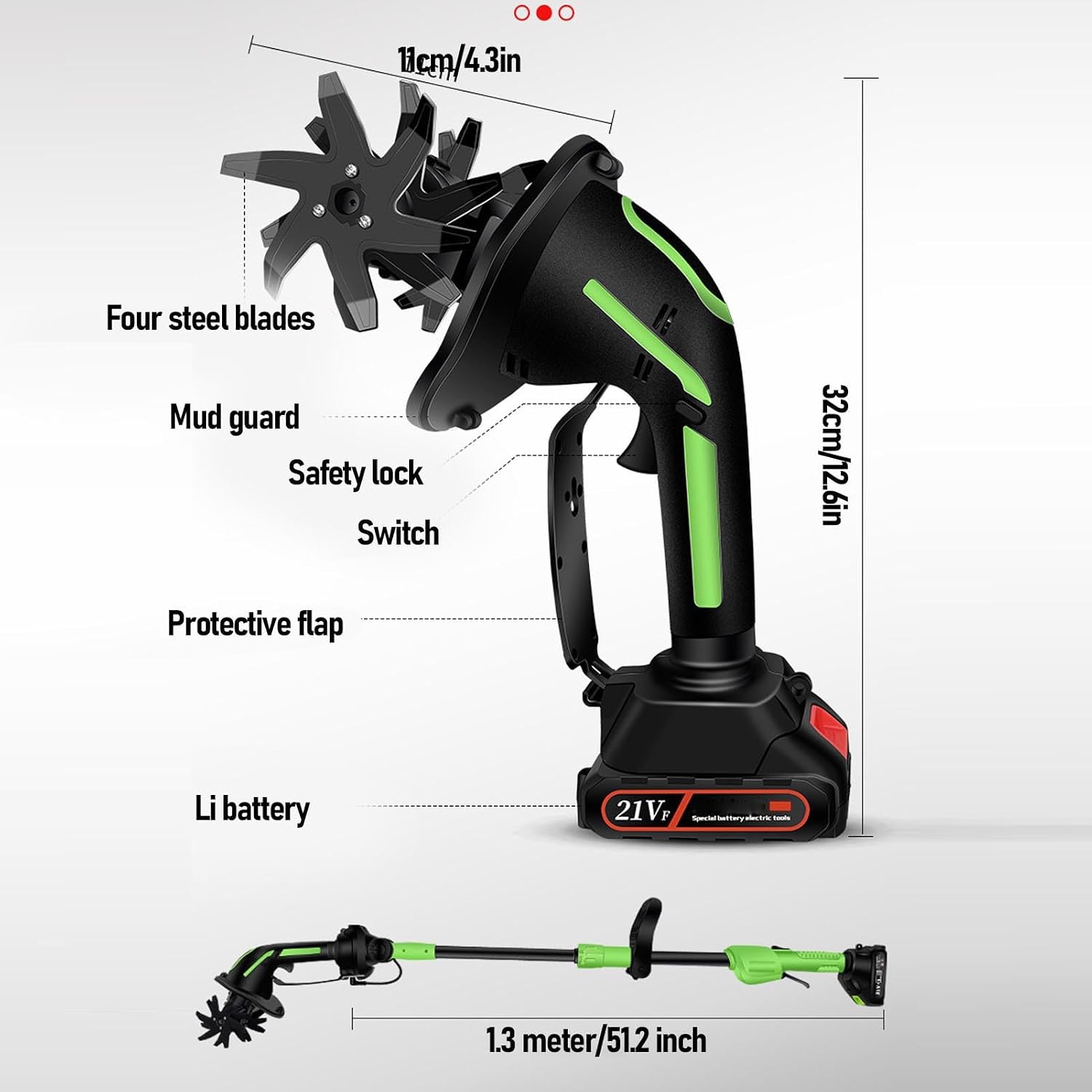 TOPINCN Cordless Tiller Electric Cultivator Battery Powered Rototiller with 2 Detachable 1500mAh Li Batteries for Lawn Gardening Soil Loosening (US Plug)