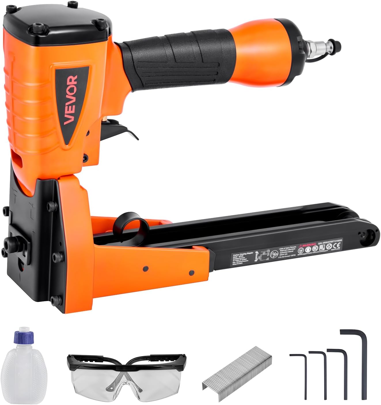 VEVOR Pneumatic Carton Closing Stapler, 13 Gauge Pneumatic Cardboard Staple Gun for 1-3/8 inch Crown 5/8' & 3/4' Length, Depth-Adjustable 70-120 PSI Air Staple Gun for Boxes Carton Closing, Packaging