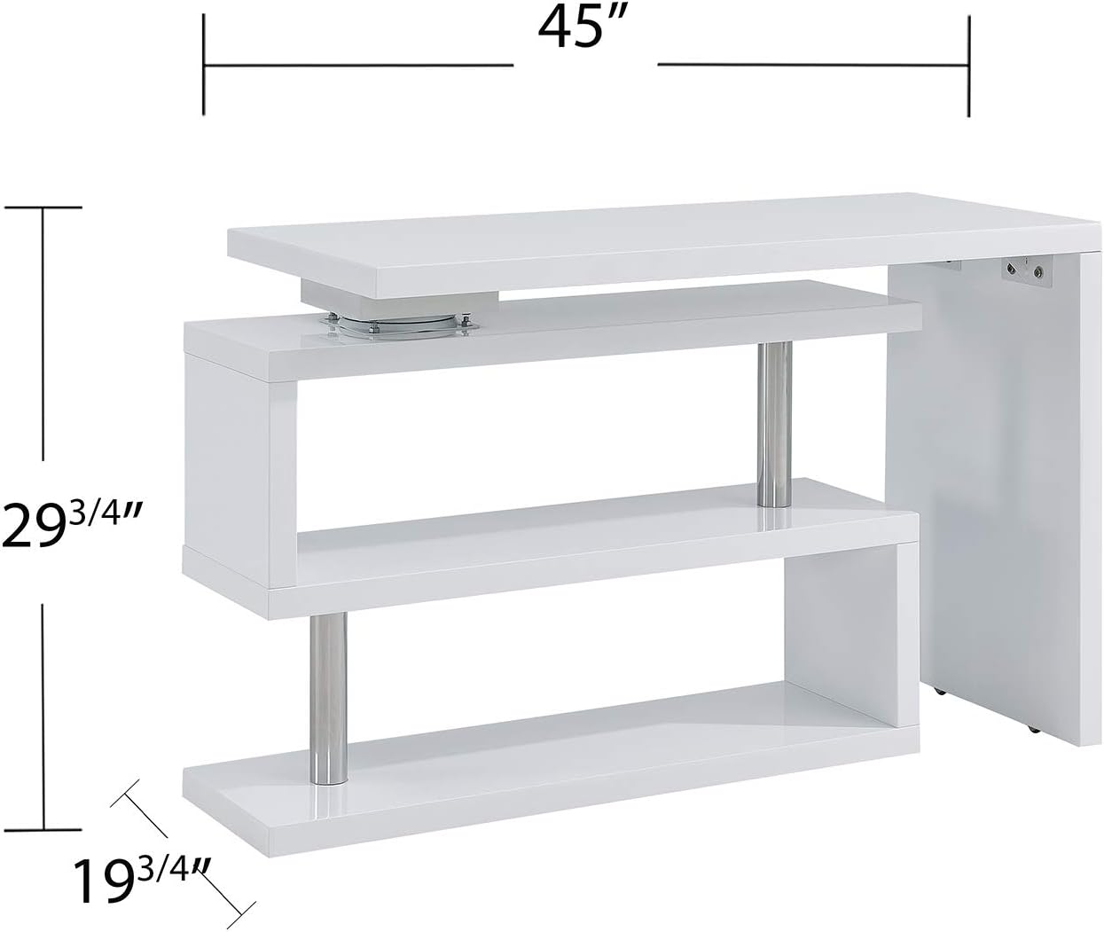 SEI Furniture Yates Multifunctional Corner/L Desk w/ Shelves, White-chrome