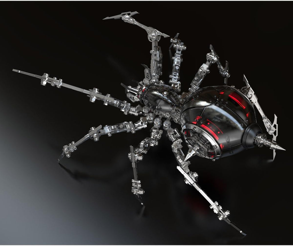 3D Metal Puzzle Spider Model Kit for Adults with Light, 602 PCS Mechanical Metal War Spider Steampunk Animal DIY Assembly Jigsaw Puzzle Model Desk Gifts for Adults