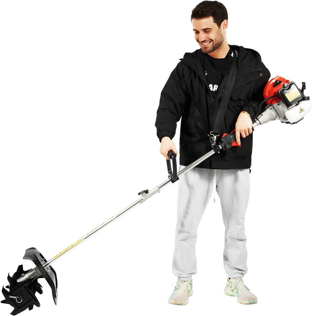 42.7CC Gas Powered Cultivator, 1.25KW 2-Stroke Handheld Tiller Cultivator Machine, with Cordless & Long Pole Design, Air-Cooled Single Cylinder Gasoline Engine Cultivator, for Lawn, Garden, Backyard