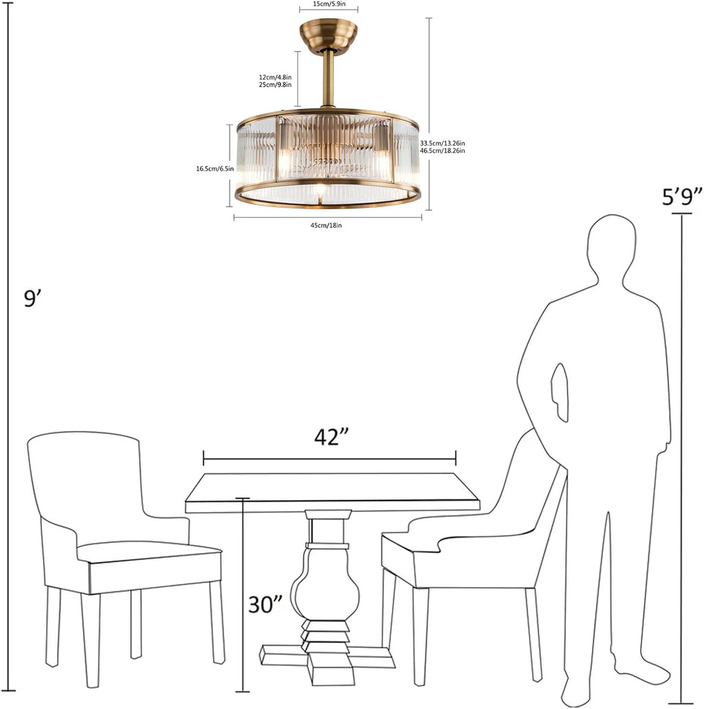 OUKANING Farmhouse Caged Ceiling Fan with Light and Remote, Gold Flush Mount Fandelier, Quiet Enclosed Ceiling Fan for Bedroom, Kitchen, Dining Room and Living Room