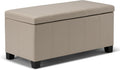 SIMPLIHOME Dover Storage Ottoman Bench - 36 inch Wide Upholstered Vegan Leather Rectangular Lift-Top Ottoman in Satin Cream, Contemporary Bench for Living Room with Safety Hinges
