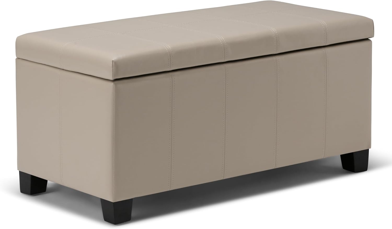 SIMPLIHOME Dover Storage Ottoman Bench - 36 inch Wide Upholstered Vegan Leather Rectangular Lift-Top Ottoman in Satin Cream, Contemporary Bench for Living Room with Safety Hinges
