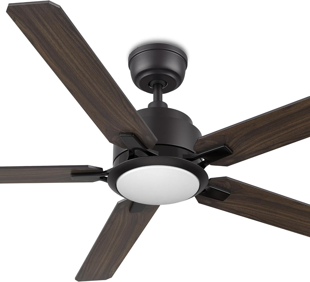 SMAFAN 52' Smart Low Profile Ceiling Fan With Lights, 10 Speeds Silent DC Motor, Farmhouse Ceiling Fan Compatible with Alexa, Siri, Google & Smart App, Indoor & Outdoor, Dark Walnut
