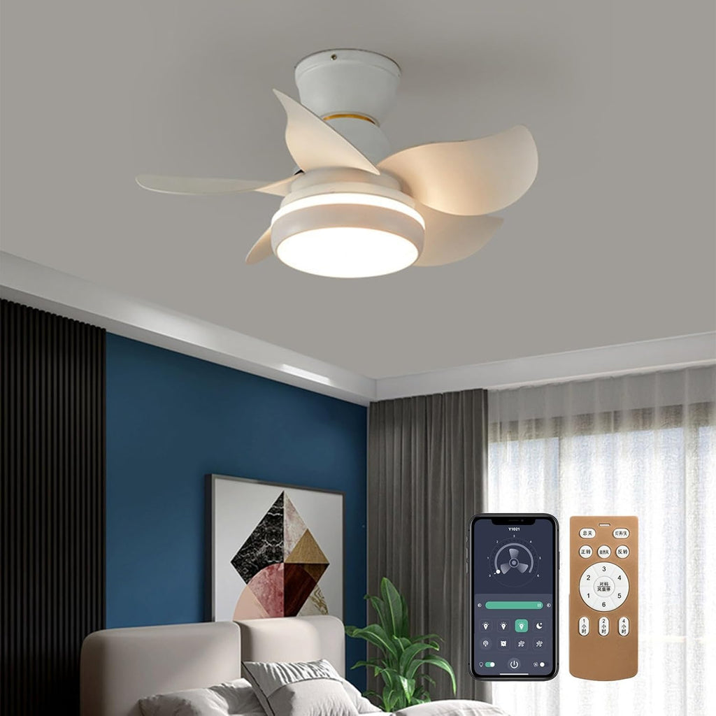 Ceiling Fans with Lights, Fans with Lights and Remote/APP Control, Modern Flush Mount Ceiling Fan, with 5 Reversible Blades 3 Colors Dimmable 6 Speeds Ceiling Fan for Bedroom/Kitchen/Dining Room/Patio