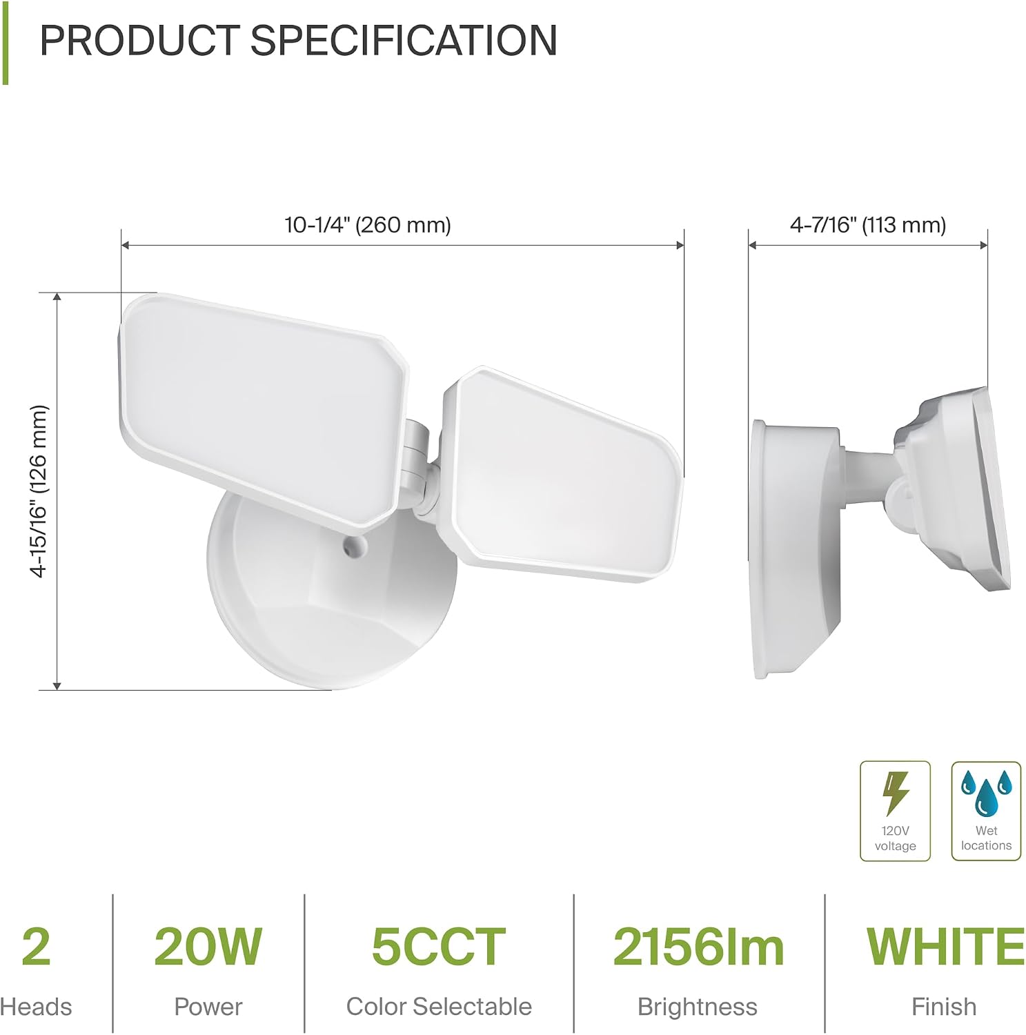 ASD LED Security Flood Lights Outdoor, 20W 5CCT 2700K-5000K, Rotatable Heads, Wired Flood Light, 150° Side-to-Side, 180° Up and Down, IP65 Wet Locations, UL DLC, 145000 hr Lifespan, White, 8 Pack