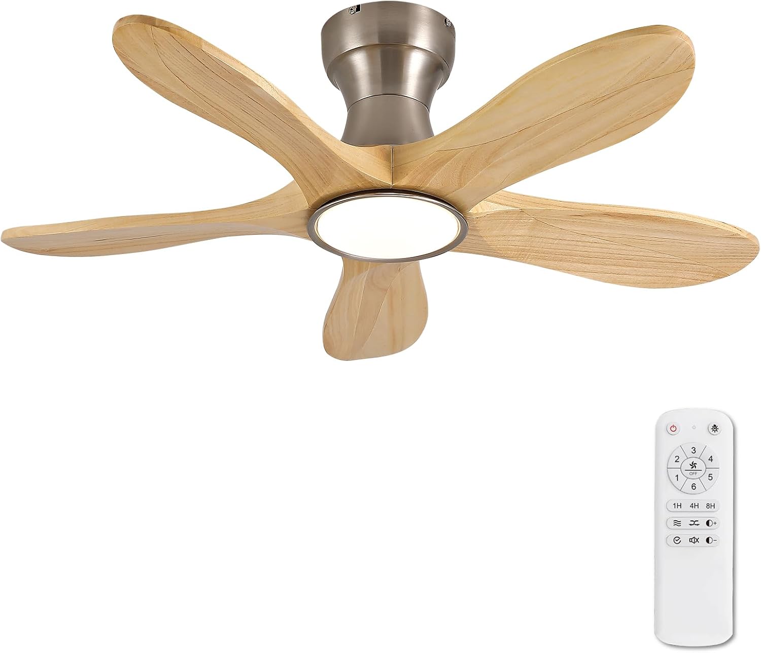 36 Inch Wood Flush Mount Ceiling Fans with Lights and Remote, Dimmable 5 Blade Wood Bedroom Ceiling Fan Outdoor Ceiling Fans for Patios Low Profile Ceiling Fan with Light for Bedroom Indoor