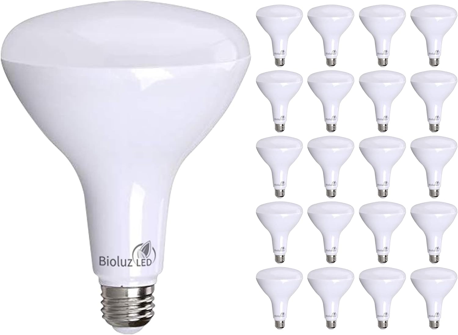 Bioluz 20 Pack Brightest BR40 LED Light Bulb - INSTANT ON Warm Light Bulbs Energy Saving 16W (120W Replacement) 2700K 1400 Lumen Led Bulbs Indoor & Outdoor Lighting Smooth Dimmable Lightbulb UL Listed