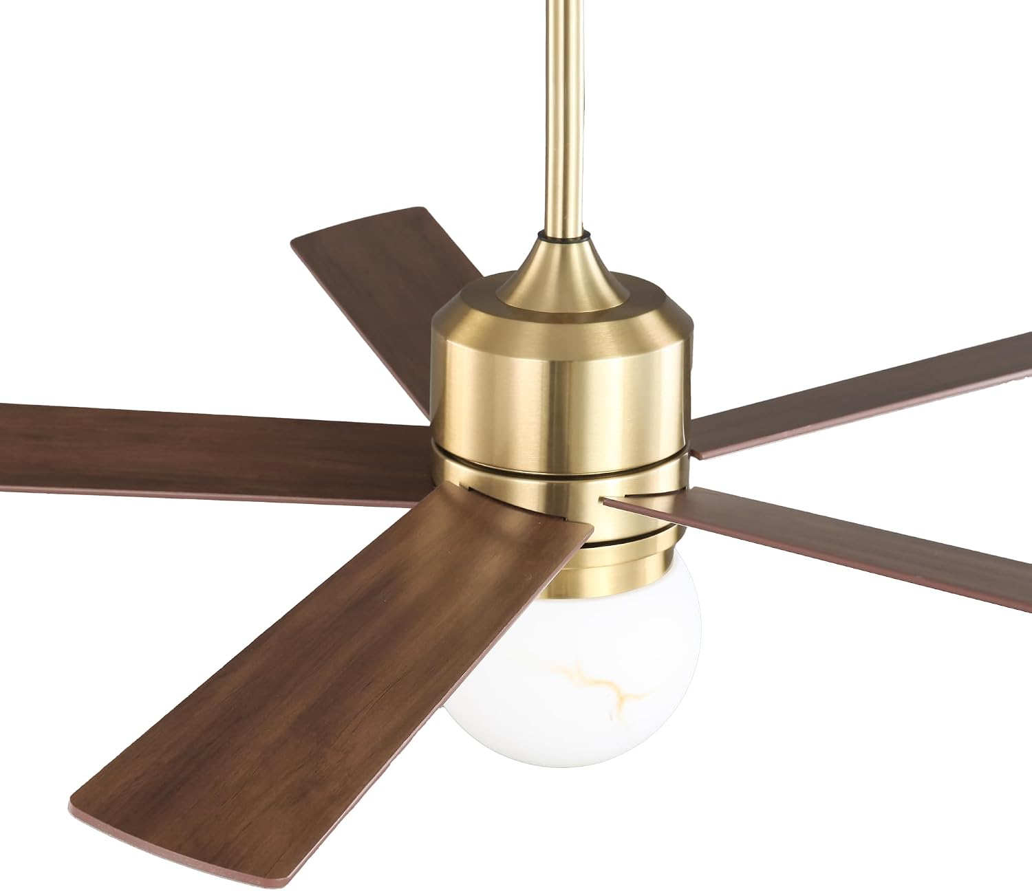 52' Gold Ceiling Fan with Light and Remote, Modern Brushed Gold Indoor Ceiling Fan, Reversible DC Motor, Dimmable LED 3 Color Temp 3000K/4000K/5000K, Dual-Finish White/Walnut Blades