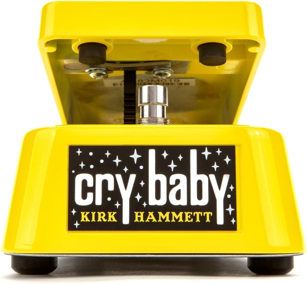 Dunlop KH95Y Kirk Hammett Cry Baby Wah Yellow Sparkle Edition - Bundle with 2 Patch Cables and Dunlop Custom Jazz III Guitar Picks