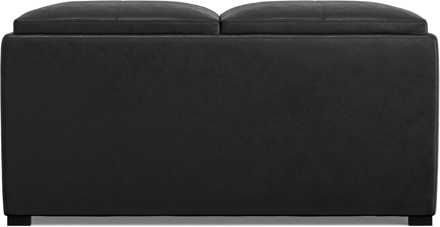 SIMPLIHOME Avalon Wide Contemporary Square Coffee Table Storage Ottoman, Distressed Black, Table Ottoman