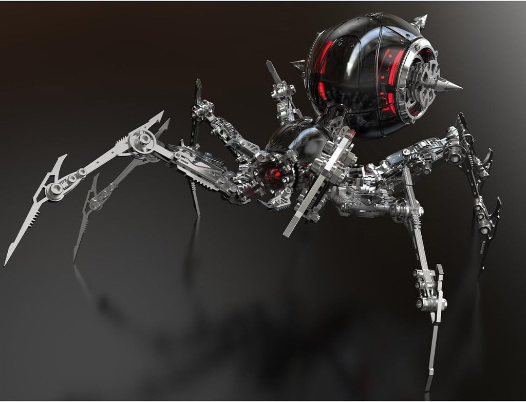 3D Metal Puzzle Spider Model Kit for Adults with Light, 602 PCS Mechanical Metal War Spider Steampunk Animal DIY Assembly Jigsaw Puzzle Model Desk Gifts for Adults