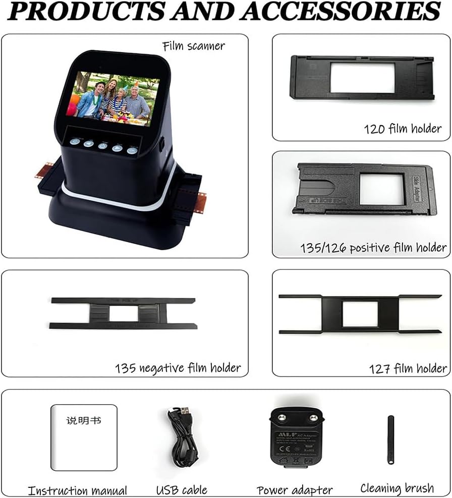 22MP High Resolution Film Slide Scanner Negative Scanner, 4.3' LCD All-in-One Digital Converter with 128MB Memory for Old Photo Slides & Films