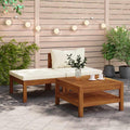 3 Piece Patio Conversation Sofa Set with Cream White Cushions, Acacia Wood Patio Furniture Set with Middle Sofa, Coffee Table, Footrest for Porch, Deck, Backyard,-594