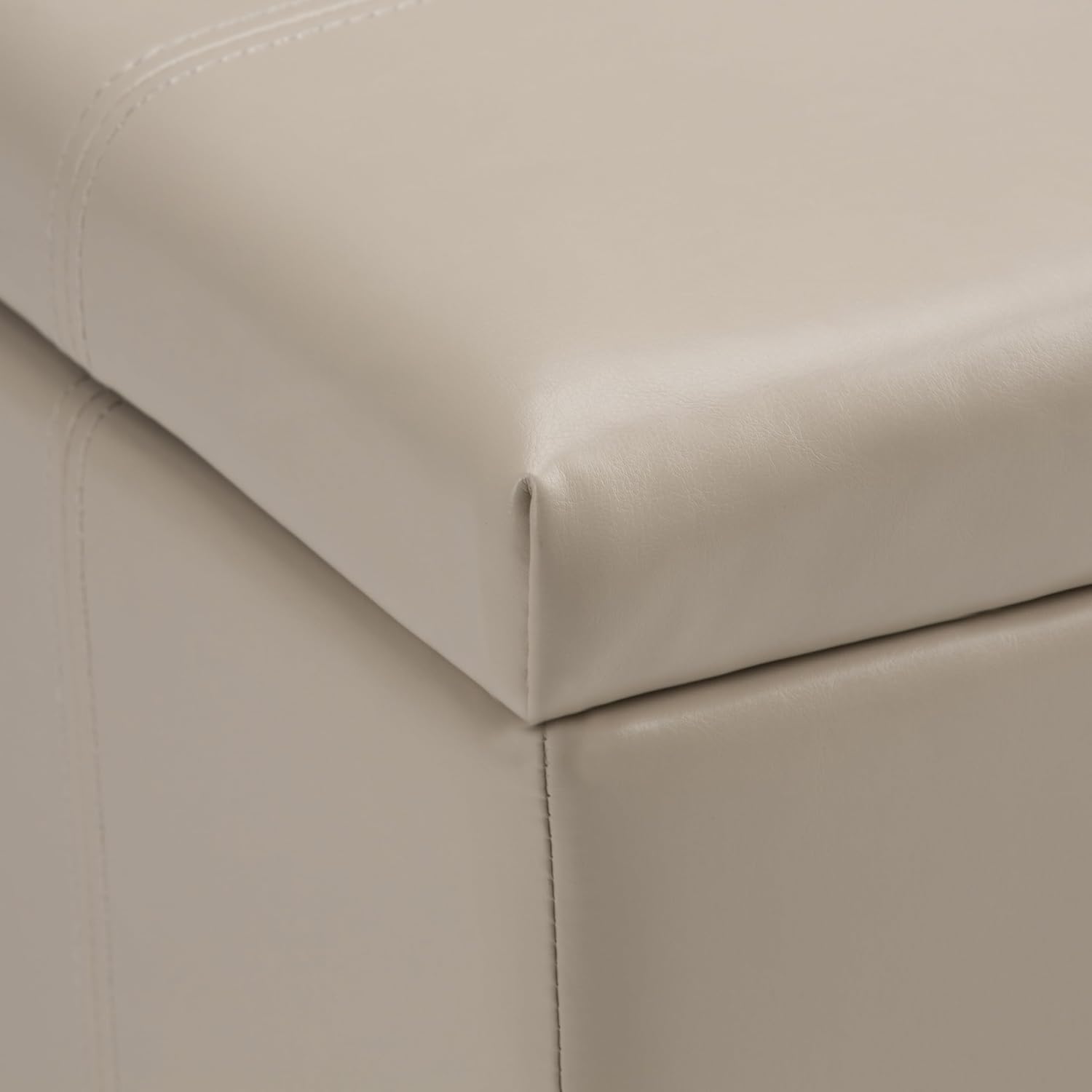 SIMPLIHOME Dover Storage Ottoman Bench - 36 inch Wide Upholstered Vegan Leather Rectangular Lift-Top Ottoman in Satin Cream, Contemporary Bench for Living Room with Safety Hinges