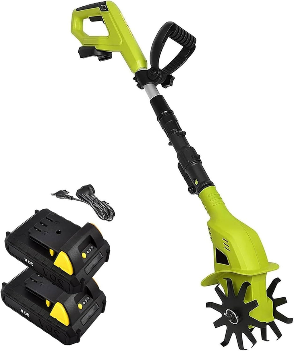 Cultivators Electric Cordless Tiller Cultivator,Electric Garden Rotavator,10cm Tilling Width, 25cm Working Depth,with 2 X 2000mah Battery and Charger