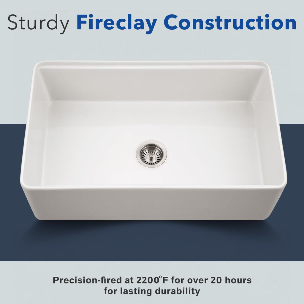 Houzer Aspire White Fireclay Workstation Sink: 33 Inch Farmhouse Apron Front Single Bowl with Accessories, Durable & Versatile, Essential for Home & Apartment: PTW-3320S WH