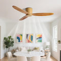 Flush Mount Ceiling Fans with Remote, Solid Wood 42in Low Profile Ceiling Fan Without Lights Modern 6 Speeds Ceiling Fan No Light for Bedroom Living Room Dining Room
