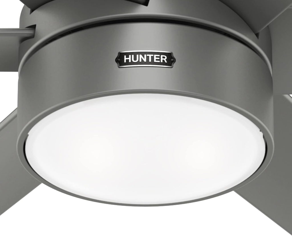 Hunter 60 inch Outdoor or Indoor Ceiling Fan with LED Light - Ceiling Fan with Wall Control, For Patio, Garage, or Porch, Quiet, Standard Mount, 6 Blades - Solaria 59625, Matte Silver