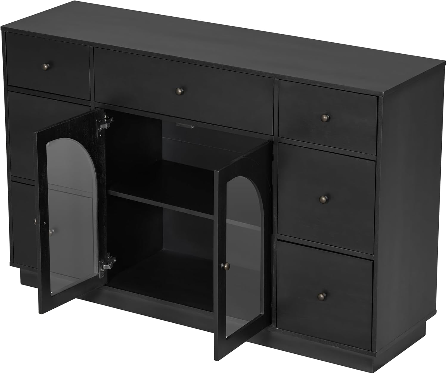 Christopher Knight Home Mia Modern Storage Cabinet with Doors and Drawers, Wooden Sideboard Cabinet with Adjustable Shelf, Freestanding Buffet Cabinet with Storage for Dining Room, Black