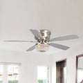 48 Inch Low Profile Ceiling Fan with Light: Farmhouse Caged Fandelier, Crystal Flush Mount Ceiling Fan with Remote, Indoor/Outdoor Use for Patios Living Room Bedroom, Silver