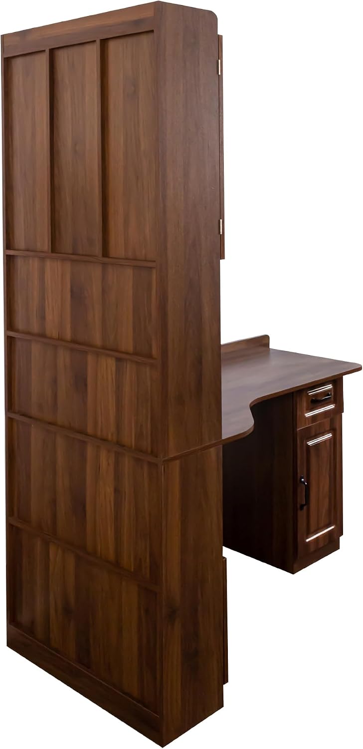 Jmyab L-Shaped Corner Computer Desk for Home Office, Study Modern Style Table with Drawer, Bookshelf Hutch Study Table, 2-in-1 L-Shaped Design, Large Working Space, Walnut