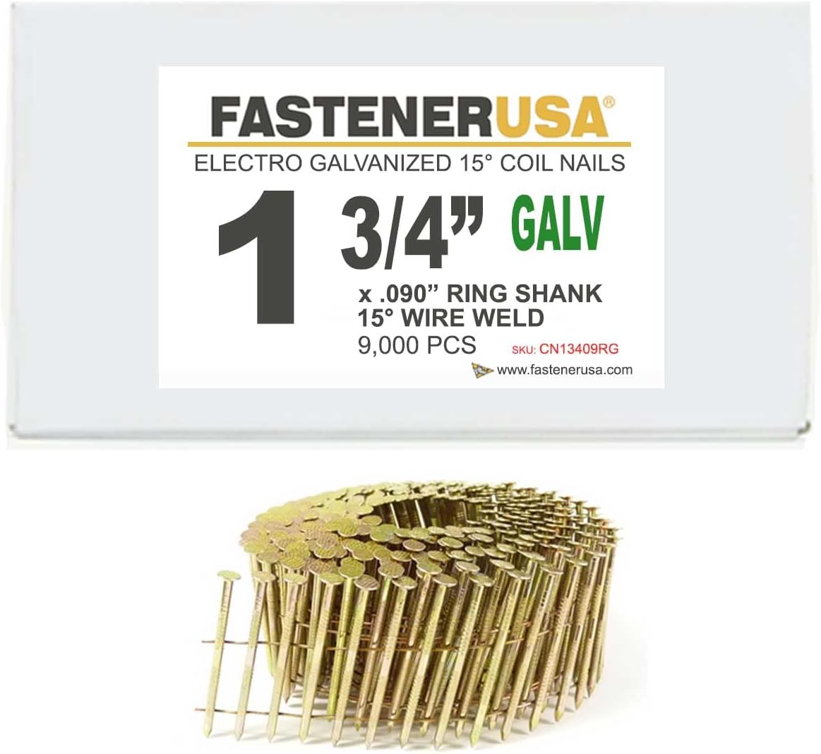 1 3/4' x .090 Ring GALV Coil Nails 15-DEG Wire 9,000ct
