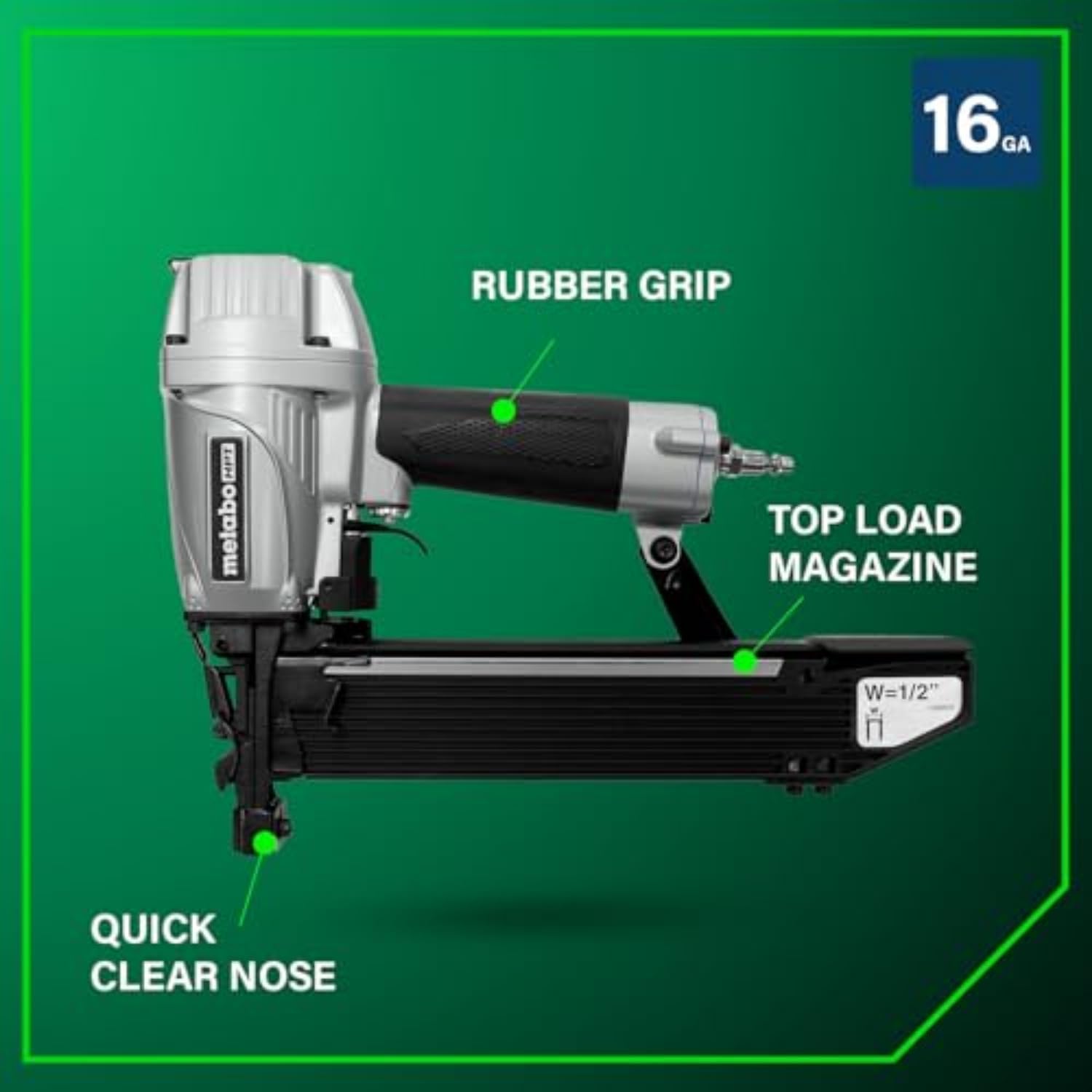 Metabo HPT ½-Inch Standard Crown Stapler | Pro Preferred Brand of Pneumatic Nailers | 16 Gauge | Accepts 3/4-Inch to 2-Inch Staples | Ideal for Insulation, Sheathing, & Subfloor Installation | N5010A