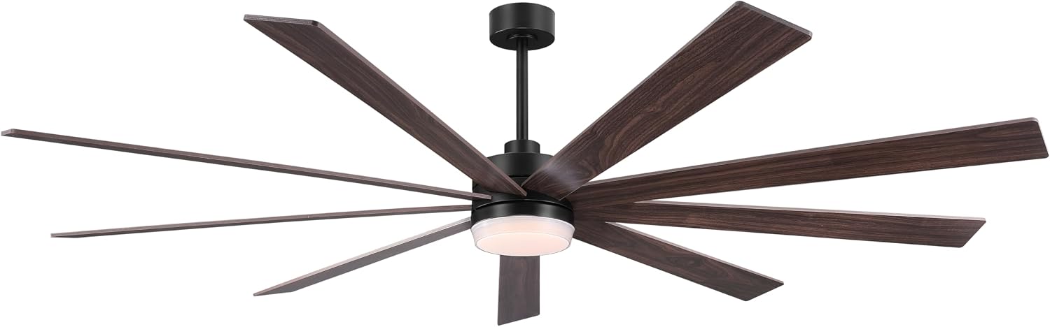 LEDLUX 84' Ceiling Fan with Light, 6-Speed Remote Control, Reversible DC Motor, Modern 9 Blades with 4.5'/12'/24' Downrods for Home or Commercial Black/Walnut