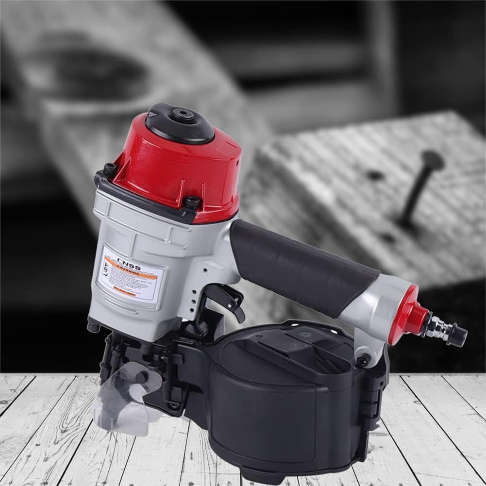 25-57mm Coil Siding Nailer, CN55 Pneumatic Siding Coil Nailer Handheld Air Framing Stapler Gun Roofing Nailer for Woodworking, Pallets, Crates, FramingBlack,1