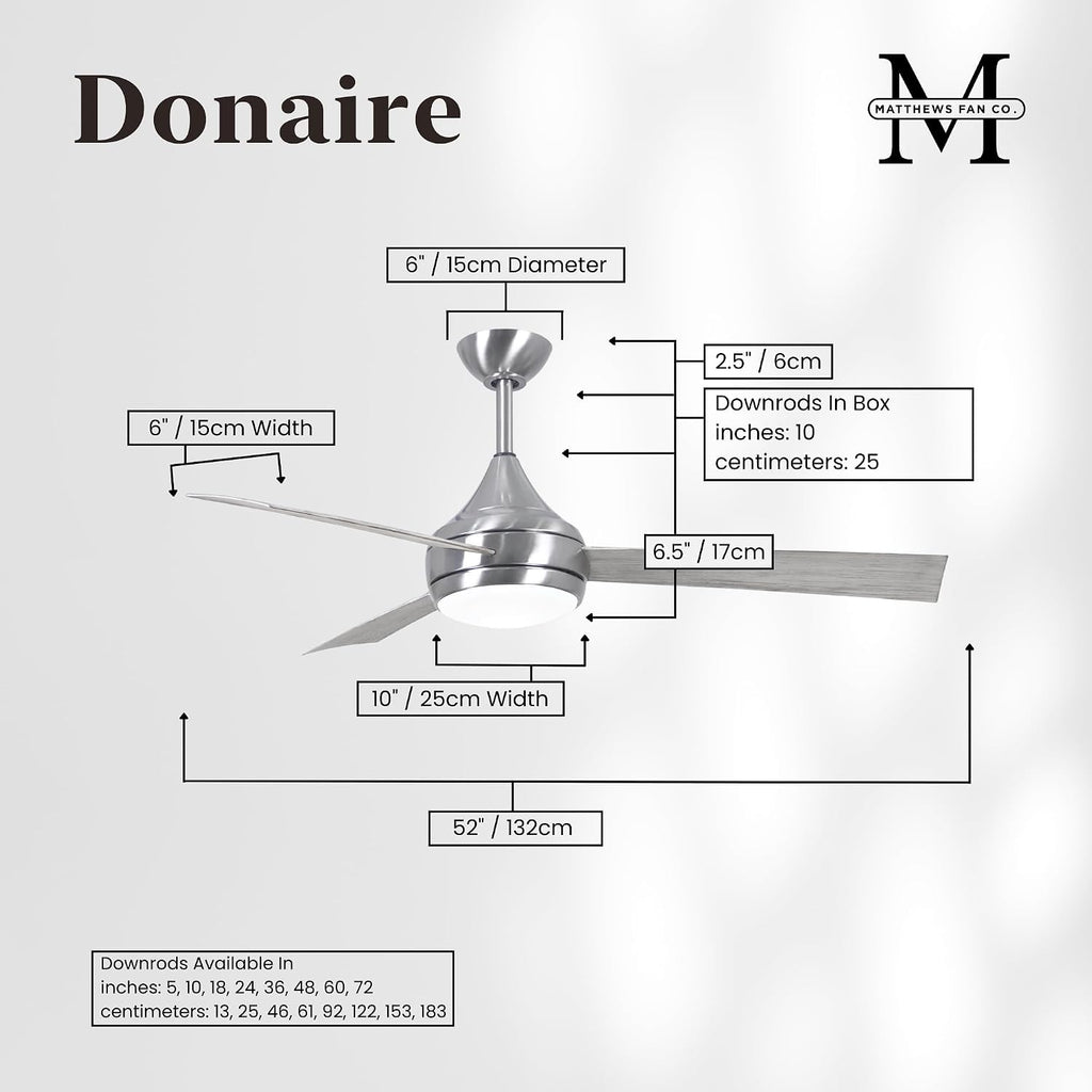 Matthews DA-BS-BW Donaire Outdoor Wet/Salt Water Rated 52' Marine-Grade Coastal Ceiling Fan with LED Light & Remote, Brushed Stainless with Barn Wood Tone