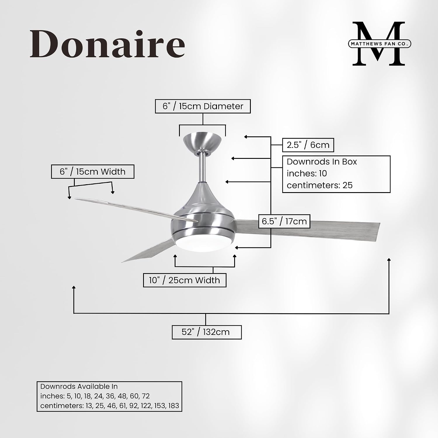 Matthews DA-BS-BW Donaire Outdoor Wet/Salt Water Rated 52' Marine-Grade Coastal Ceiling Fan with LED Light & Remote, Brushed Stainless with Barn Wood Tone