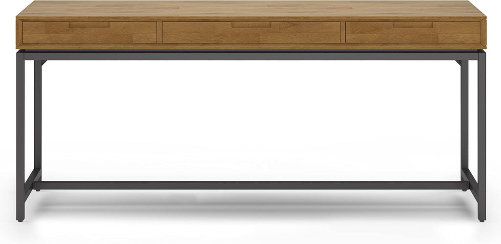 SIMPLIHOME Banting Desk - 72 Inch Wide Solid Wood and Metal Writing Desk in Medium Saddle Brown, Modern Industrial Home Office Computer Table for Study with 2 Drawers and Flip-Down Keyboard Tray