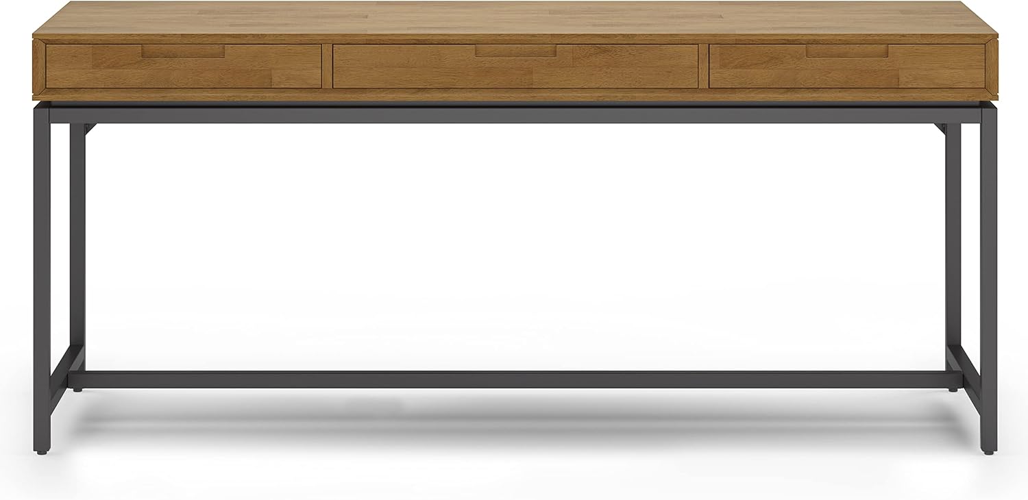SIMPLIHOME Banting Desk - 72 Inch Wide Solid Wood and Metal Writing Desk in Medium Saddle Brown, Modern Industrial Home Office Computer Table for Study with 2 Drawers and Flip-Down Keyboard Tray