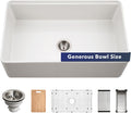 Houzer Aspire White Fireclay Workstation Sink: 33 Inch Farmhouse Apron Front Single Bowl with Accessories, Durable & Versatile, Essential for Home & Apartment: PTW-3320S WH