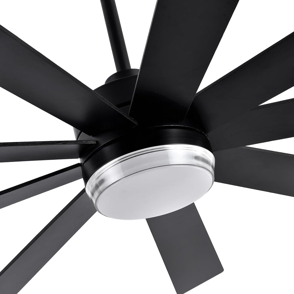 LEDLUX 72' Ceiling Fan with Light Black, 6-Speed Remote Control, Reversible DC Motor, Modern 9 Blades with 4.5'/12'/24' Downrods for Home or Commercial, Living Room/Restaurant