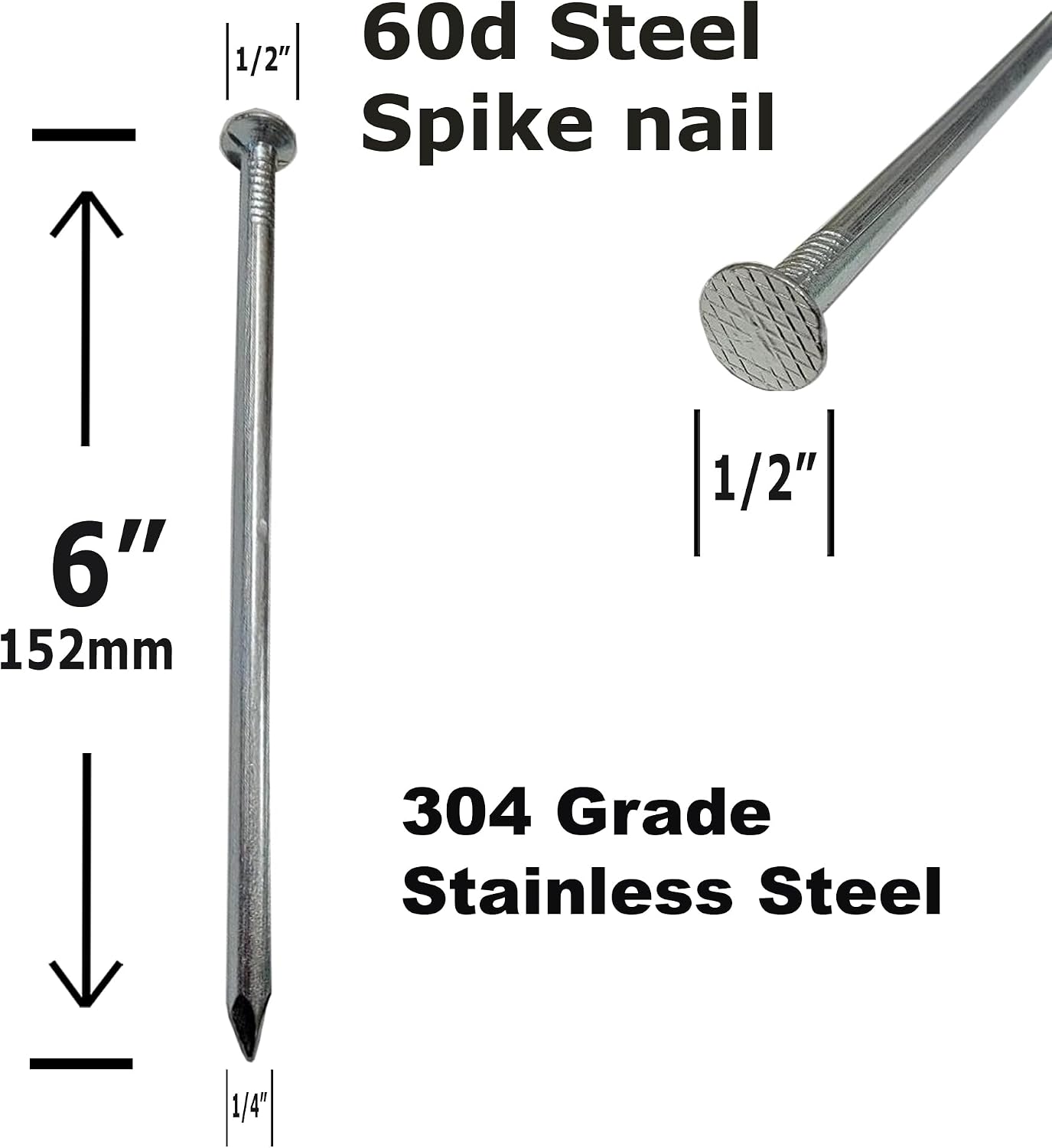 6' x 1/4' Stainless Steel Landscaping Timber tie Spikes 60d - Qty (250)