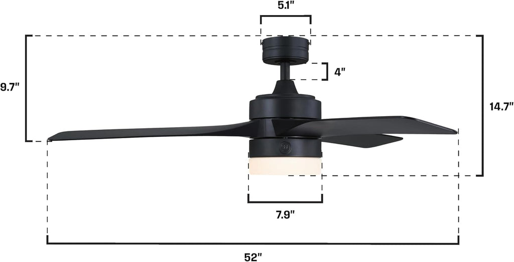 Westinghouse Lighting Alta Vista Contemporary Indoor/Outdoor Ceiling Fan, Dimmable LED Light Fixture with Opal Frosted Glass, Remote Control, 52 Inch, Matte Black Finish, DC Motor