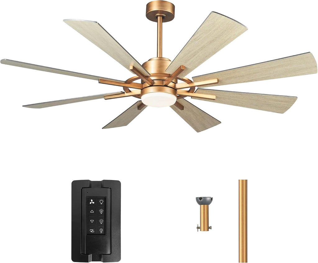 60 Inch Gold Ceiling Fan with Lights and Remote, Large Industrial Ceiling Fan Indoor & Outdoor for Gazebo Living Room Garage, Quiet DC Motor, 3 CCT, 6 Speed, Modern High Airflow Big Ceiling Fan
