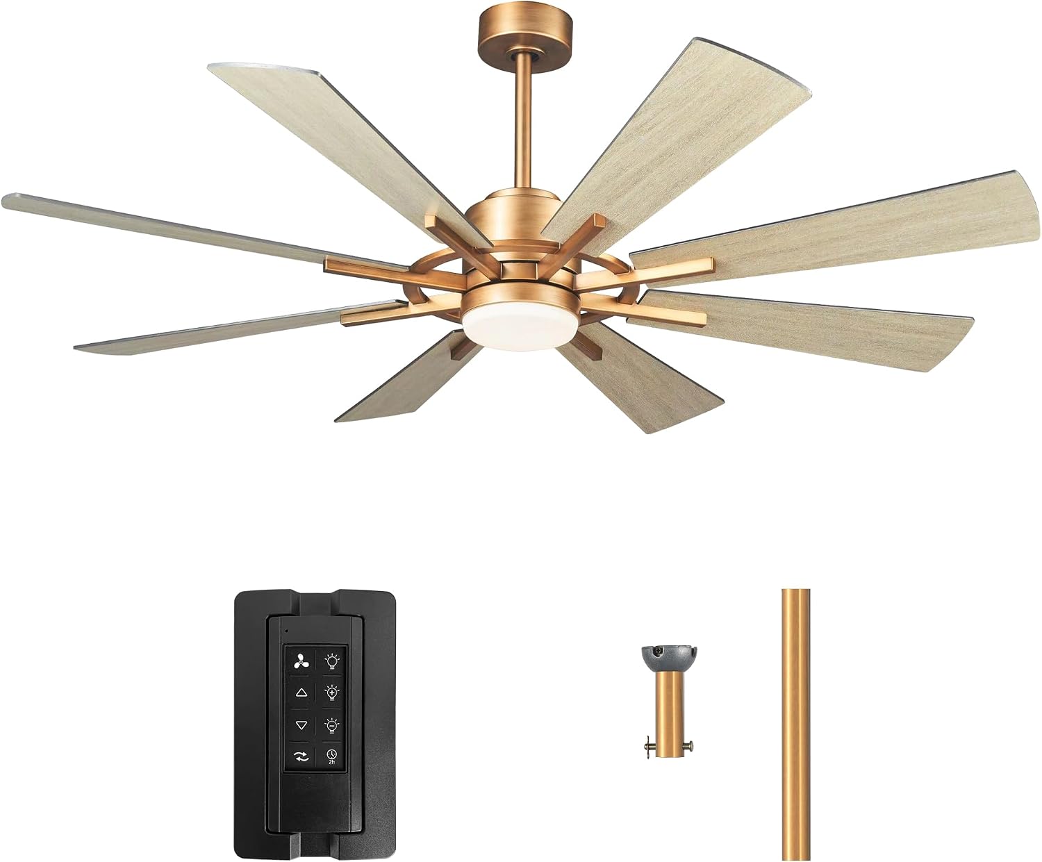 60 Inch Gold Ceiling Fan with Lights and Remote, Large Industrial Ceiling Fan Indoor & Outdoor for Gazebo Living Room Garage, Quiet DC Motor, 3 CCT, 6 Speed, Modern High Airflow Big Ceiling Fan
