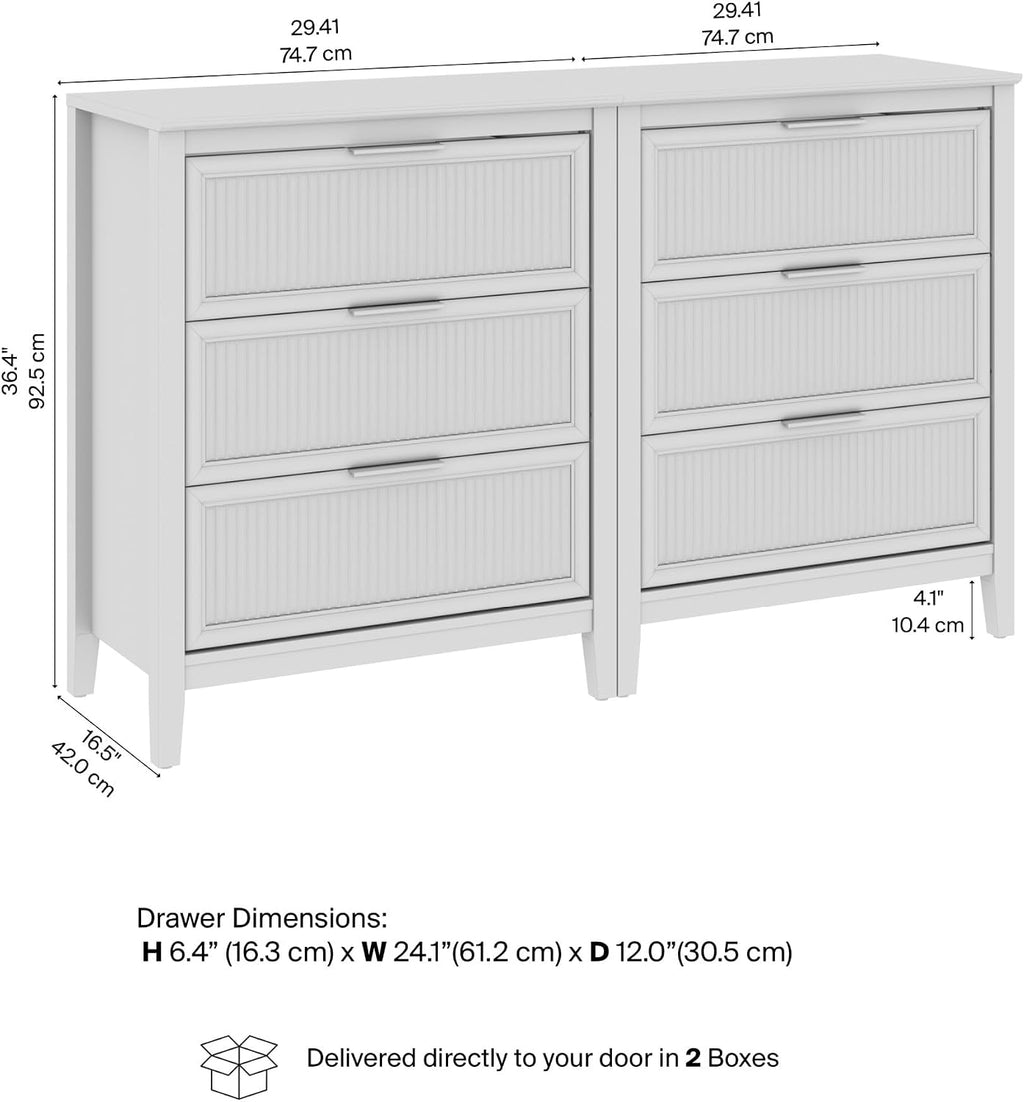 Bush Home 3 Drawer Dresser - Set of 2, Bedroom Furniture and Storage, Camille Collection, Onyx Birch