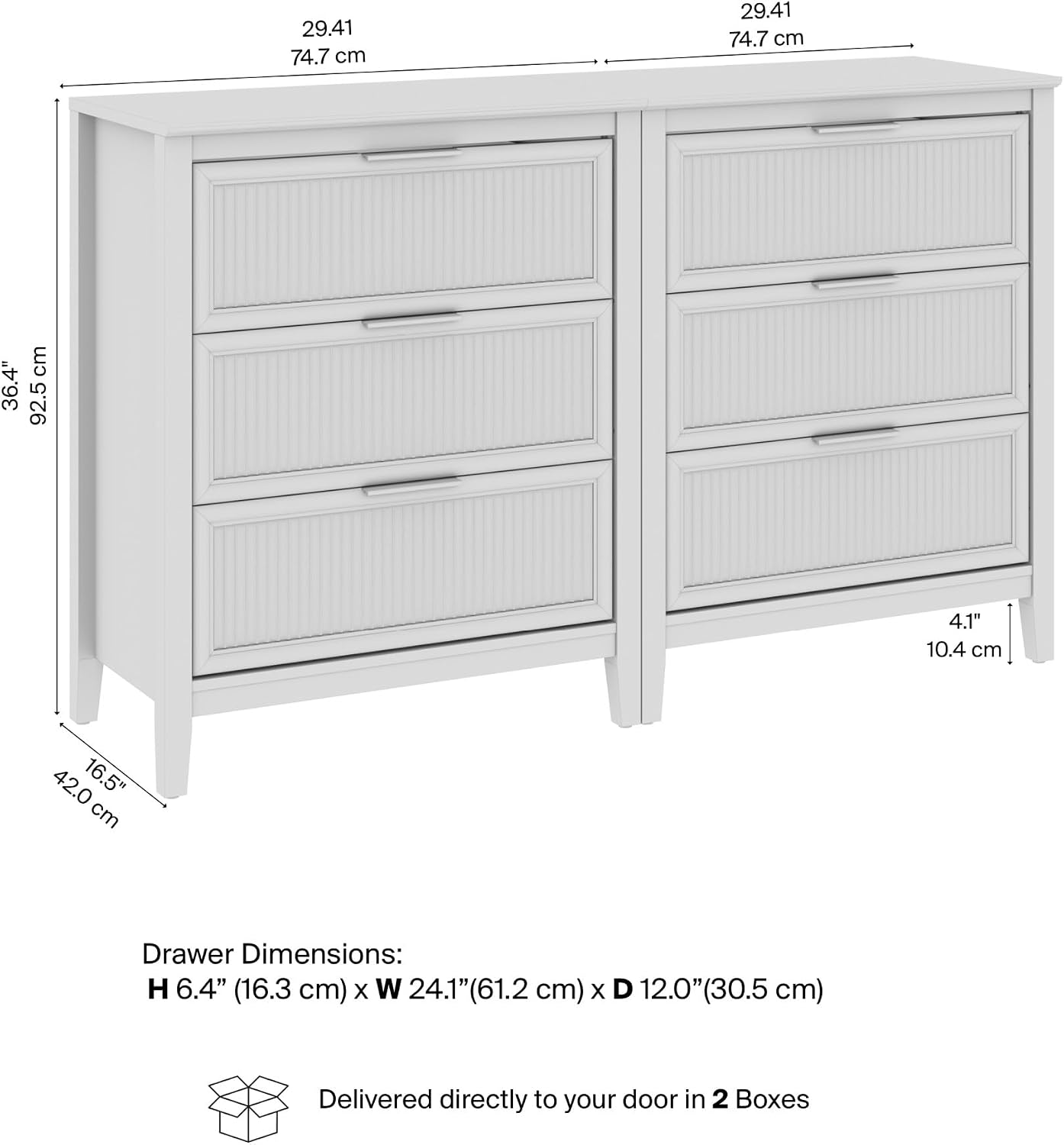 Bush Home 3 Drawer Dresser - Set of 2, Bedroom Furniture and Storage, Camille Collection, Onyx Birch